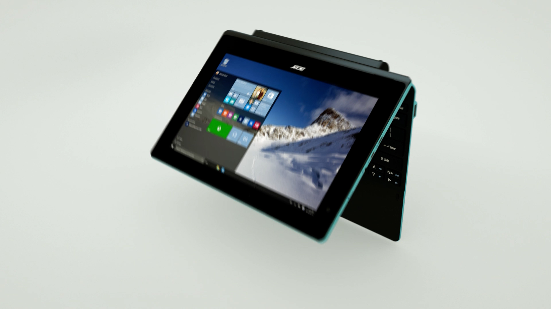 The Aspire folded into tent mode showing the Windows desktop